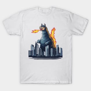 Cute LlamaZilla spitting Fire on Skyscrapers T-Shirt